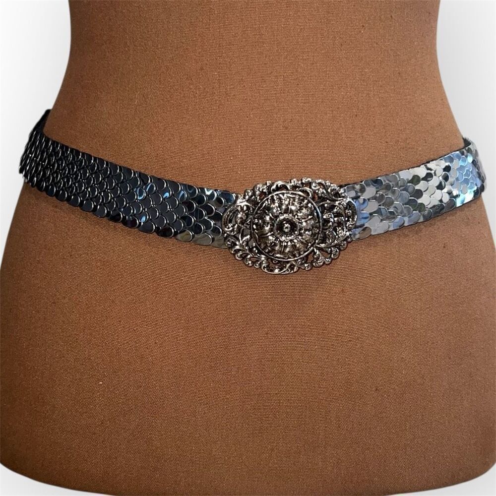 Vintage Antique Silver Metal Serpentine Elasticized Statement Belt Women’s Small